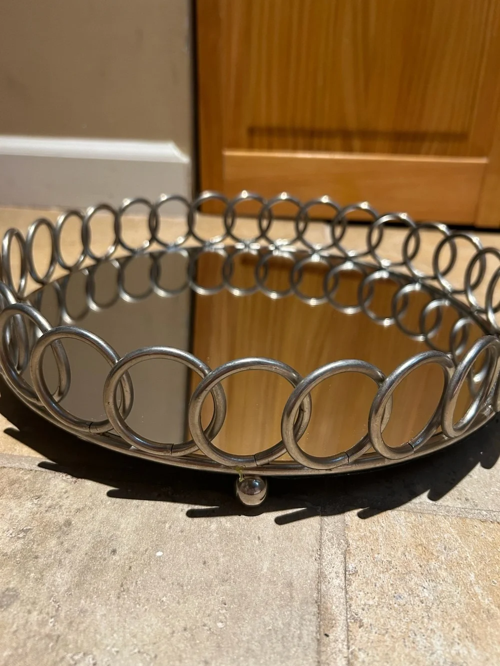 American Atelier Round Silver Looped Mirror Tray,